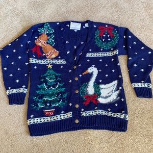 VTG MARIA CHRISTINA Christmas Sweater, Navy Cardigan